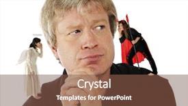  Presentation with contemplating - Amazing slide set having good evil - mid-age man contemplating a decision backdrop and a tawny brown colored foreground