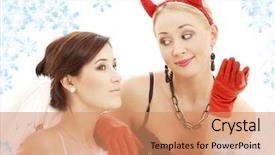  Presentation with devil angel - Audience pleasing presentation theme consisting of good evil - picture of angel and devil backdrop and a coral colored foreground