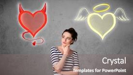  Presentation with devil angel - Presentation theme featuring good evil - pretty young woman standing background and a gray colored foreground
