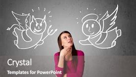  Presentation with devil angel - Presentation theme consisting of good evil - young woman standing background and a gray colored foreground