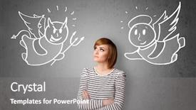  Presentation with devil angel - PPT theme having good evil - young woman standing background and a gray colored foreground