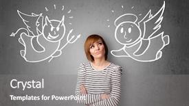  Presentation with devil angel - Slide deck enhanced with good evil - young woman standing background and a gray colored foreground