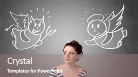  Presentation with devil - Presentation theme consisting of good evil - young woman standing background and a gray colored foreground