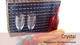  Presentation with picnic - Presentation having good filled blue picnic basket for eating outdoor background and a coral colored foreground