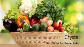  Presentation with green fresh food - Audience pleasing slides consisting of good food - fresh vegetables in basket backdrop and a coral colored foreground