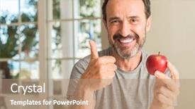  Presentation with children and healthy eating - Slides having good food - middle age man eating healthy background and a coral colored foreground