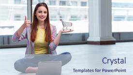 Presentation with online shopping - Audience pleasing slide set consisting of good friday service - young girl in online shopping backdrop and a sky blue colored foreground