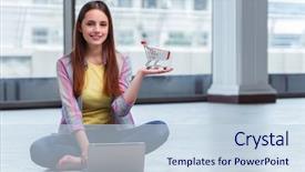  Presentation with cashback online shopping - PPT theme having good friday service - young girl in online shopping background and a sky blue colored foreground