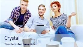  Presentation with internet surfing - Theme having good friends spending time together surfing in the internet with a digital tablet weekend with friends background and a sky blue colored foreground