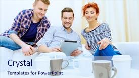  Presentation with internet surfing - Audience pleasing slide deck consisting of good friends spending time together surfing in the internet with a digital tablet weekend with friends backdrop and a sky blue colored foreground