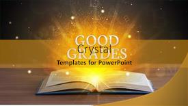  Presentation with educational - Cool new PPT theme with good grades inscription coming out from an open book educational concept backdrop and a gold colored foreground