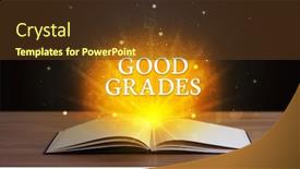  Presentation with good - Cool new slides with good-grades-inscription-coming-out backdrop and a tawny brown colored foreground