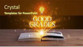  Presentation with good - Presentation design enhanced with good-grades-inscription-coming-out background and a tawny brown colored foreground