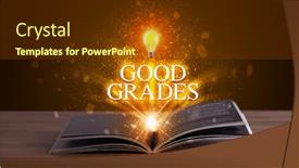  Presentation with educational - Beautiful slide deck featuring good-grades-inscription-coming-out backdrop and a tawny brown colored foreground