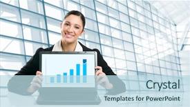  Presentation with business growing - Slides with good graphics presentation - young business woman displaying successful background and a sky blue colored foreground