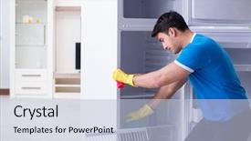  Presentation with hygiene - Audience pleasing PPT layouts consisting of good hygeine - man cleaning fridge in hygiene backdrop and a  colored foreground