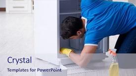  Presentation with hygiene - Beautiful slides featuring good hygeine - man cleaning fridge in hygiene backdrop and a  colored foreground