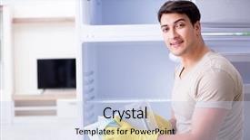  Presentation with fridge - Theme having good hygeine - man cleaning fridge in hygiene background and a  colored foreground