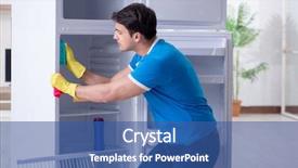  Presentation with hygiene - Beautiful PPT theme featuring good hygeine - man cleaning fridge in hygiene backdrop and a  colored foreground