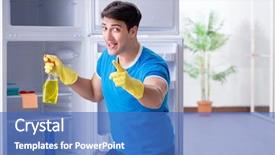  Presentation with fridge - Amazing presentation design having good hygeine - man cleaning fridge in hygiene backdrop and a  colored foreground