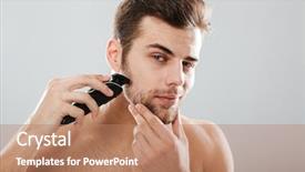  Presentation with shaving - Slides with good hygeine - portrait of handsome man shaving background and a coral colored foreground