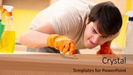  Presentation with cleaning - Amazing slide set having good hygeine - single man cleaning kitchen backdrop and a coral colored foreground