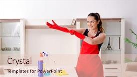  Presentation with pregnant woman cleaning - Colorful slide set enhanced with good hygeine - young beautiful woman cleaning apartment backdrop and a  colored foreground