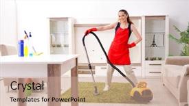  Presentation with pregnant woman cleaning - Amazing slide set having good hygeine - young beautiful woman cleaning apartment backdrop and a coral colored foreground