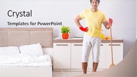  Presentation with cleaning detergents - PPT theme with good hygeine - young handsome man cleaning background and a sky blue colored foreground