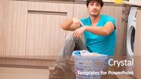  Presentation with laundry - Audience pleasing theme consisting of good hygeine - young husband man doing laundry backdrop and a coral colored foreground