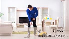  Presentation with apartment - Amazing theme having good hygeine - young man vacuum cleaning his backdrop and a soft green colored foreground