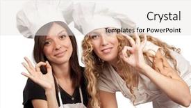  Presentation with females - Beautiful PPT theme featuring two young females in chef backdrop and a white colored foreground