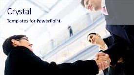  Presentation with shaking hands - Beautiful presentation theme featuring good job - business people shaking hands backdrop and a sky blue colored foreground