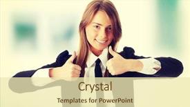  Presentation with woman business - Beautiful presentation theme featuring good job - business woman thumbs up backdrop and a soft green colored foreground