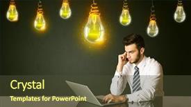  Presentation with idea - Slide set featuring good job - businessman sitting at the black background and a tawny brown colored foreground