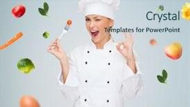  Presentation with cooking chef - Colorful presentation design enhanced with good job - cooking and food concept backdrop and a sky blue colored foreground