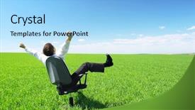  Presentation with good - Presentation theme with good job - happy businessman on chair background and a light blue colored foreground