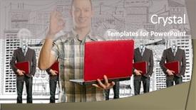 Presentation with head - Colorful PPT layouts enhanced with good job - lamp head businesspeople with red backdrop and a gray colored foreground