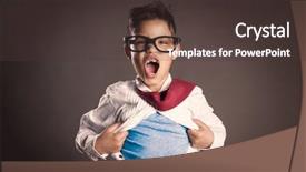  Presentation with superhero - Slide deck enhanced with good job - little boy opening her shirt background and a tawny brown colored foreground