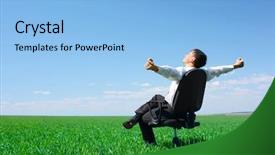  Presentation with young grey maine coon cat - PPT theme consisting of good job - young businessman sitting on chair background and a light blue colored foreground