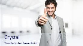  Presentation with young - Presentation theme consisting of good job - young man doing thumbs up background and a sky blue colored foreground