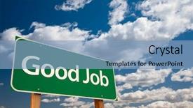  Presentation with job - Presentation theme enhanced with good job green road sign background and a light blue colored foreground