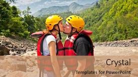  Presentation with good - Presentation design enhanced with good lack before a rafting background and a coral colored foreground