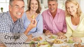  Presentation with home - Presentation theme with good life - mid age couples enjoying meal background and a coral colored foreground