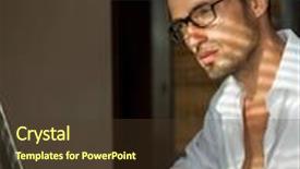  Presentation with look - Amazing presentation design having good-look men sitting front laptop and thinking with shadows of daylights backdrop and a tawny brown colored foreground