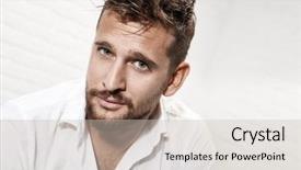  Presentation with grey black white brick - Audience pleasing presentation design consisting of good looking - headshot portrait of handsome casual backdrop and a soft green colored foreground