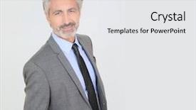  Presentation with businessman standing on mountain top - Beautiful PPT theme featuring good looking - mature businessman standing on white backdrop and a white colored foreground