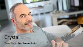  Presentation with home - Presentation enhanced with good looking - mature smiling man sitting background and a light gray colored foreground