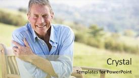  Presentation with outdoors - PPT theme consisting of good looking - senior man sitting outdoors background and a blonde colored foreground