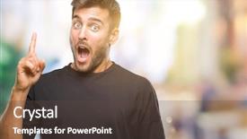  Presentation with idea - Cool new slide deck with good looking - young handsome man over isolated backdrop and a  colored foreground